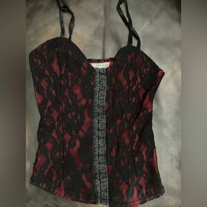 FREE W/ PURCHASE Sheer Black and Red Lace Top